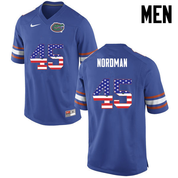 Men Florida Gators #45 Charles Nordman College Football USA Flag Fashion Jerseys-Blue
